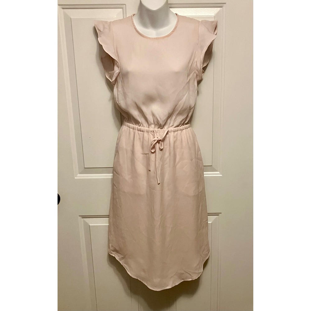 Aritzia Babaton Dress XXS Pale Pink Ruffle Sleeve‎ Drawstring Waist Casual
